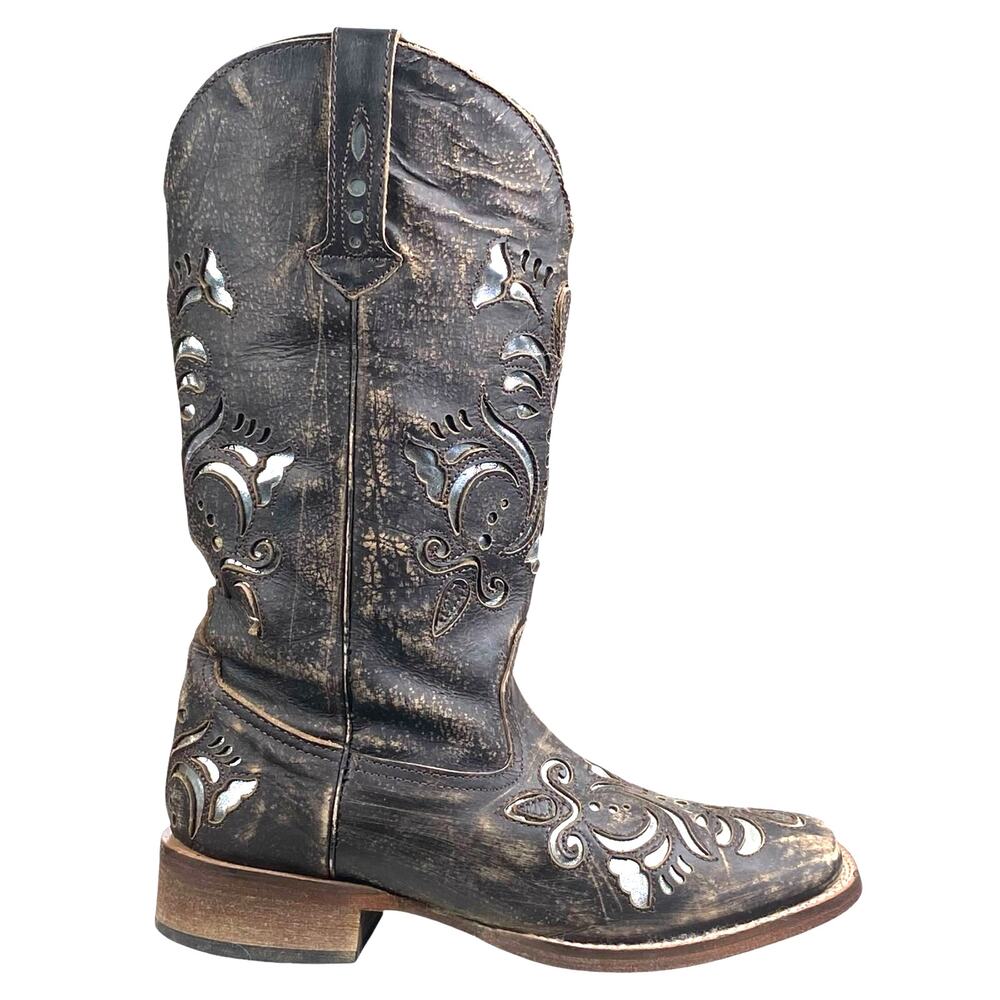 Roper Women's Brown Metallic Underlay Western Cowgirl Boots Size US 5.5